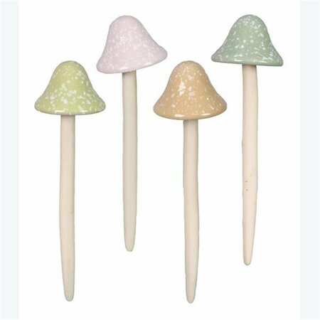 YOUNGS Ceramic Mushroom Garden Stake, Assorted Style - Set of 4 73926